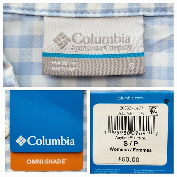 COLUMBIA Anytime Lite Sleeveless Shirt - Blue Gingham - Size S (NWT) - Picture 14 of 16